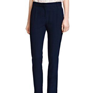 The Kooples Navy Black Leather Detail Slacks | Navy Blue | Size FR 34 / US 2